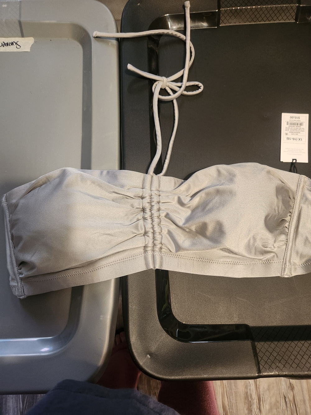 Old Navy Silver-Gray Ruched Bandeau Bikini Top